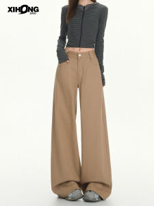 American Style High Waist Wide Leg Denim Jeans Womens Brown Floor Length Casual Pants Autumn New Arrival Slimming Straight