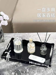 จานวางชาหรูหราขนาดใหญ่ทรงสี่เหลี่ยมจัตุรัสสำหรับใช้ในบ้านและห้องนั่งเล่น จานใส่ผลไม้และจานรองเครื่องดื่มพลาสติกสไตล์สวีเดน