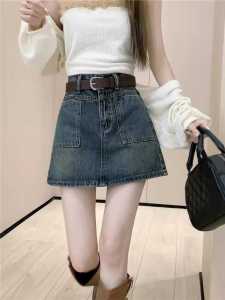 Retro High Waist A-Line Denim Mini Skirt for Women Summer New plus Size Slimming Short Skirts for Plump MM Commute Style
