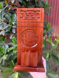 Ống hộp lọ đựng nhang gỗ có chỗ để hộp quẹt sang trọng
