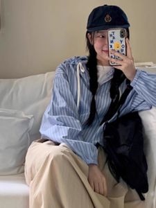 Up and On Korean-style Striped Hooded Sweatshirt for Women Loose Fit Long Sleeves Ideal for Young Girls and Women aged 18-24