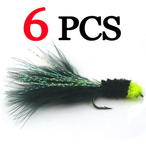 MNFT 6PCS 6# Green Egg Sucking Leech Woolly Bugger Streamers Fly Trout Bass and Steelhead Fishing Lures
