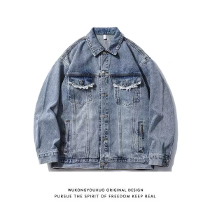 American Retro Blue Denim Jacket Loose Fit Washed out Spring Autumn New Style High Street Trendy Brand Men Women Jacket