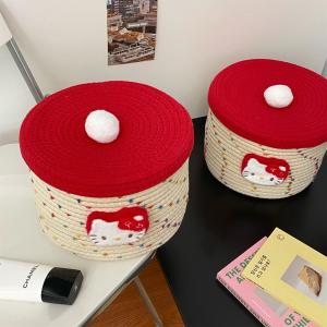 Cute Cat Cotton Rope Storage Basket Dustproof Cover Desktop Miscellaneous Items Organizer Basket Cosmetic Storage Bucket