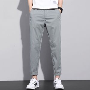 ROMON | Lormen Mens Casual Loose Straight Leg Pants Ice Silk Quick Dry Thin Summer Fashion Urban Style Nine Points Sport Trousers