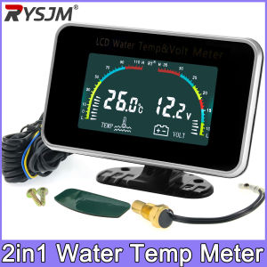 RYSJM | 2in1 Water Temperature Meter Voltmeter 12V/24V Car LCD  Thermometer Gauge Temp & Voltage Meter 10mm Water Temp Sensor For Car