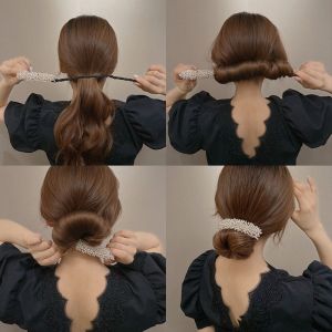 2022 New Trendy Ball Head Hair Device Lazy Pearl Hair Rope Hairpin Diamond Braided Hair Ties Bud Shape Artifact Hair Accessories