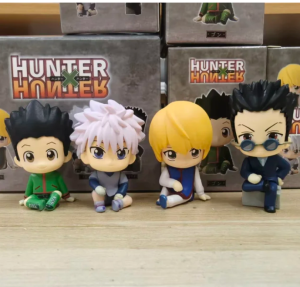 Bandai | Bộ Tượng Nhỏ Anime Hunter X Hunter Chibi 4 Món Dễ Thương Gon Killua Kurapika Leorio Ngồi Mô Hình PVC Đồ Trang Trí Bàn Làm Việc Đồ Chơi Dạng Viên Nang Quà Tặng Cho Người Hâm Mộ