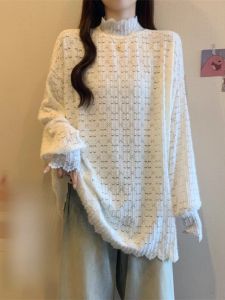 WANGGONGZHU | Princess Style Womens Mid-Length Thickened Faux Mink Base Shirt Autumn Winter Inner Wear Fluffy Warm Top Fashionable Commute