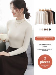 Dralon Half-High Collar Long Sleeves Fleece-lined Thickened Bottoming Shirt Womens Autumn and Winter Plus Size Slim Fit Inner Wear Slimming and Warm Tops