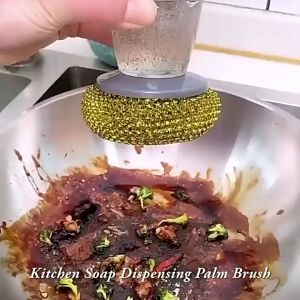 Dish Washing Brush Short Handle Pressing Soap Dispenser Kitchen Cleaning Tools Steel Wire Brushes