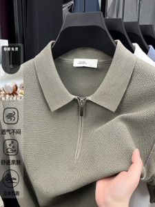 2025 New Polo Shirt Mens Knitted Short Sleeve T-Shirt Summer Zip Design Breathable High-End Half Sleeve Top Fashion Urban Style