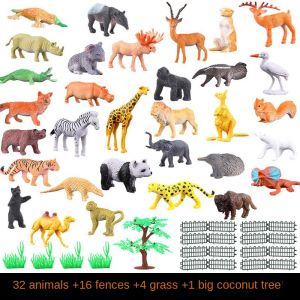 53Pcs Mini Fence Tree Animal Toy Set Realistic Wild Plastic Jungle Forest Small Animal Toy Set