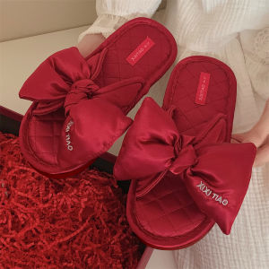 XIXITIAO | Fine Stripes Satin Bow Cotton Linen Slip Resistant Light Weight Floor Shoes