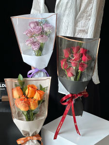 Flower Multi-Piece Packaging Bag the Rose Package Flower Single Set Transparent Bag Bouquet Flower Shop Material Stall Full Set