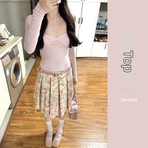 YUEZHONGWEI | Dopamine French Style V-Neck Top Floral Skirt Set