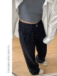 YUXIAO | Black Polka Dot Straight Leg Trousers Loose Fit