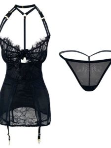 Váy Ngủ Ren Gợi Cảm 1125 Hở Vai Có Vòng Thép Cổ Chữ V Không Tay Váy Ngắn Mùa Hè Mặc Ở Nhà Polyester