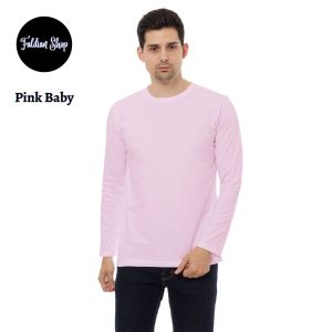 Kaos Polos Pria Oneck Lengan Panjang Bahan Katun Combed 30s Warna Pink Baby