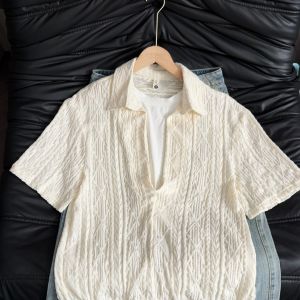 NANSSE | Lace Net Polo Collar Short Sleeve Shirt Breathable Stylish