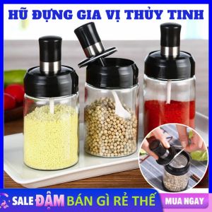SET 5 Hũ Đựng Gia Vị Thủy Tinh 250ML Kèm Thìa Cao Cấp - Lọ Gia Vị Thủy Tinh Nắp Đậy Kín Vệ Sinh Chống Ẩm Mốc  Kèm Muỗng