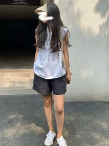 Summer High Waist Washed Cotton A-Line Workwear Shorts Womens Casual Loose Comfortable Outerwear Sporty Trendy