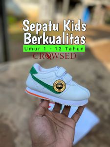 sepatu cortez crow kids lucu warna putih hijau 1-13th free box & kaus kaki