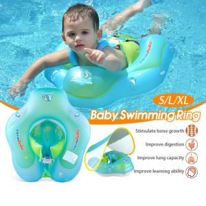Baby Swimming Float With Canopy Inflatable Floating Kids Float Swim Pool Bath Inflatable Ring Toy Safety Support Bottom Pump Included 3 Months Baby to 6 Years Kids Seat 婴儿趴圈学游泳浮圈