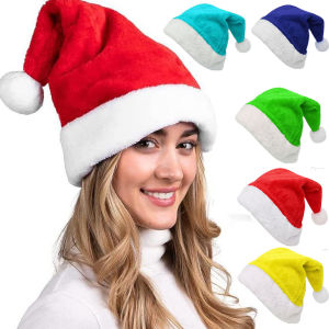 Yingbao หมวกซานตาคลอสผ้ากำมะหยี่1ชิ้นสำหรับเด็กผู้ใหญ่หมวกคริสต์มาสคริสต์มาสสำหรับของขวัญปาร์ตี้คริสต์มาสปีใหม่งานรื่นเริงอุปกรณ์สำหรับงานเลี้ยงสีแดงสีน้ำเงินสีเขียว