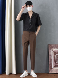 High-End สไตล์เกาหลีผู้ชายชุดลําลองน้ําหนักเบาเรียวกางเกงกลางเอวข้อเท้าความยาวแฟชั่นอินเทรนด์ Youth Vitality