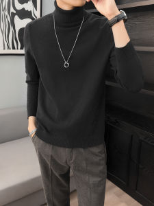 Fall and Winter Black with High Collar Sweater Mens Idle Style Inner Wear Men Thickened Wool Winter Lapel Bottoming Knitwear Men