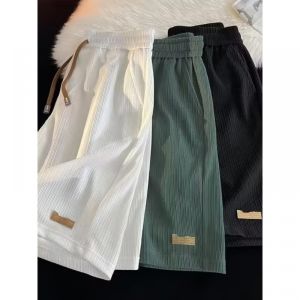 Ice Silk Shorts Mens Summer Thin Quick Dry Beach Pants Loose Sports Casual Five-Quarter Mid-Pants Straight Leg Printed Youth Energy Style