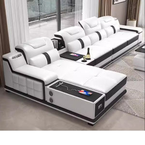 Genuine Leather Sofa Modern Minimalist Living Room Bluetooth Sound Storage Combination Whole-assembly L-Shaped Sofa for Adults