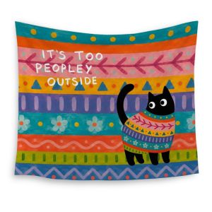 VIKAMA Black Cat Too Peopley Tấm Thảm Treo Tường Sọc Boho Đầy Màu Sắc Ngang Kitty Quote Trang Trí Phòng Ngủ Polyester Không Dệt