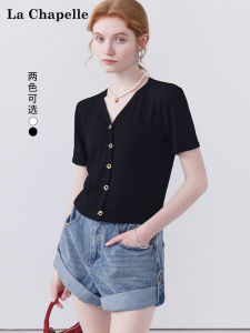 เสื้อยืดคอกลมแขนสั้นผ้าถัก La Chapelle เสื้อชั้นในทรงสลิมฟิตสีดำ ทรงเข้ารูป เสื้อแฟชั่นระดับไฮเอนด์
