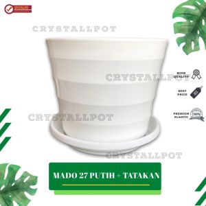 POT BUNGA TANAMAN PLASTIK LOVENIA MADO 27 PUTIH + TATAKAN PUTIH