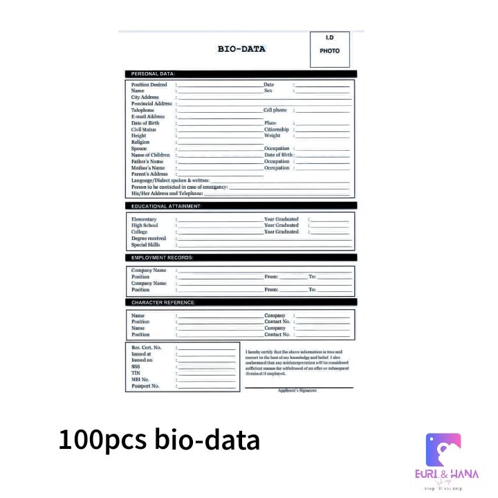 euri-hana-shop-bio-data-form-100pcs-high-quality-paper-lazada-ph