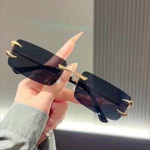 2PCS European and American Retro Gradient Frameless Sunglasses for Men New Trend Boxy Sunglasses for Women UV Resistant