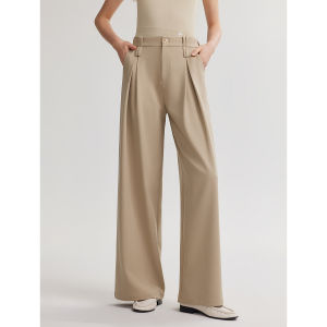 Grey Drapey High Waist Slimming Womens Wide Leg Casual Pants