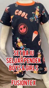 PLAYSET BUDAK SET BAJU BUDAK FUSIONTEX SIZE 2-12 100% COTTON BOYS SHORT PANTS SETS BAJU BUDAK GIRLS CLOTHING SETS