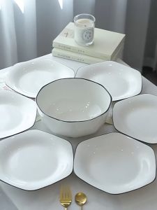 kokepope 8 inch Hexa Porcelain Serving Plate White Dinnerware Dish Dessert Salad Plate