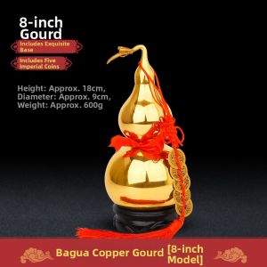 DINGFENGGE |Hollow open-top Bagua pure brass gourd ornament open-top five emperor coins small copper gourd pendant craft.