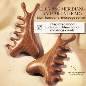 YUNAFIN 4 trong 1 Lược mát xa kinh tuyến cơ thể Năm răng Đa chức năng Lược mát xa đầu Chống tĩnh điện Lược mát xa trị liệu bằng gỗ Đầu cổ mũi má
