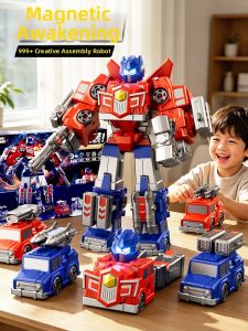 BABYSHOME | Magnetic Transformable Robot Car Toy For Boys Educational