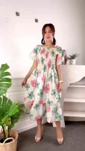 GTW - REC Midi Dress Motif Bunga Fashion Wanita Terbaru
