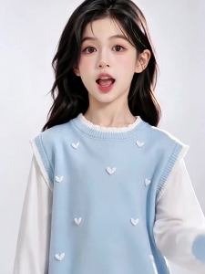 Áo Len Nữ Trẻ Em Hai Mảnh Giả Phong Cách Mùa Xuân Thu