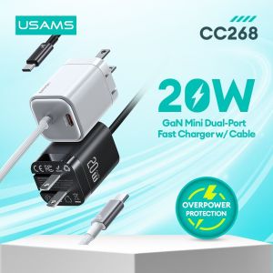 Usams CC268 20W Fast Charging Charger GaN Mini Dual-port Fast Charger With Type-C Cable