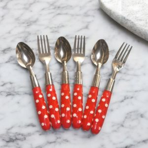 Sendok Polkadot 1 set 6 Pcs- Sendok Garpu Polkadot - Sendok Polkadot isi 6 - Sendok Garpu Polkadot