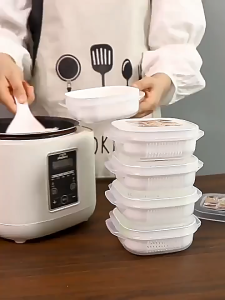 Food Container Box Double Layer Rice Fruits Vegetables Storage Box Fridge Preservation Box Lunch Box