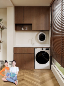 BEIQIVI | French Vintage Style Washbasin Sink and Laundry Cabinet Combo Walnut